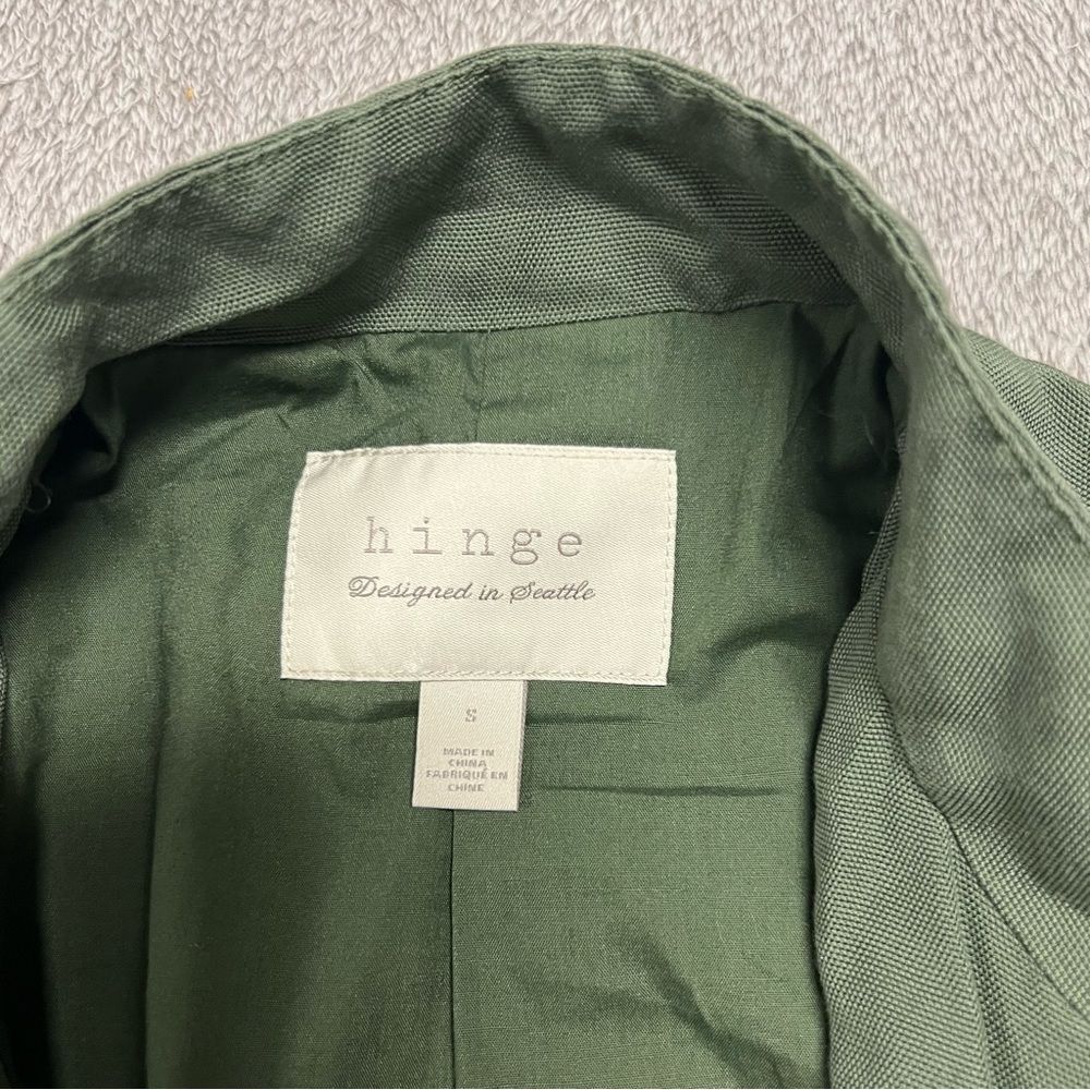 Hinge Seattle Military Jacket Womens Small Army Green Ruffle Zip Trumpet Sleeve - Picture 8 of 8